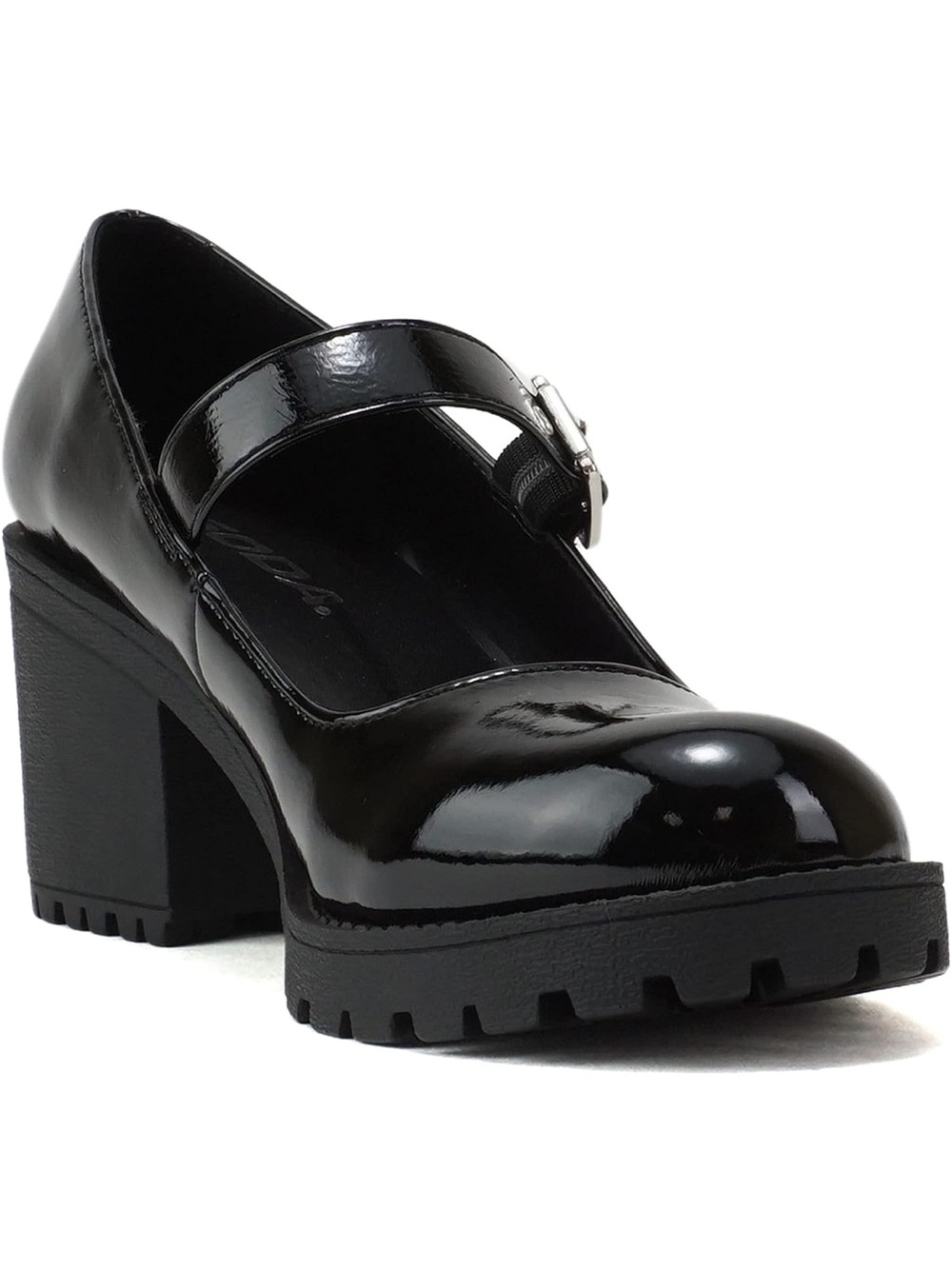 Soda Black Faux Patent Chunky Mary Jane Platform Lug Sole Heels Pumps Sz 9 EUC